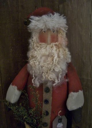 Primitive Santa Standing Doll ==on Base == Long Coat=w/buttons==18 X 10 In.  == photo
