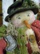 Primitive Snowman Doll Old Wool Folk Art Snowman Doll Metal Christmas Stocking Primitives photo 11