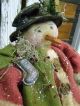 Primitive Snowman Doll Old Wool Folk Art Snowman Doll Metal Christmas Stocking Primitives photo 1