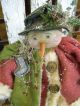 Primitive Snowman Doll Old Wool Folk Art Snowman Doll Metal Christmas Stocking Primitives photo 7