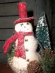 Primitive Winter/holiday Snowman And Sisal Tree In Vintage Graniteware Cup Primitives photo 1