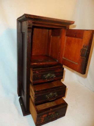 Rare 1800s Spice Chest 3 Drawer Locking Cabinet Oak Old Primitive Apothecary Vtg photo