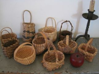 Folk Art American Hndmd Lifetime Coll.  10 Miniature Woven Splint Baskets photo