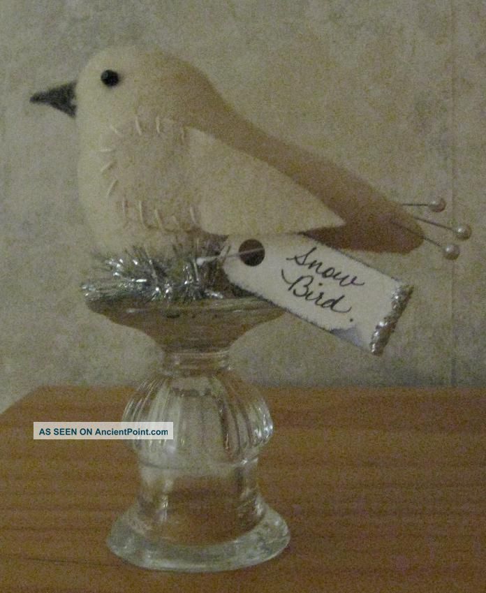 Primitive White Dove Wool Snow Bird Glass Make Do Pin Cushion Doll Pfatt Primitives photo