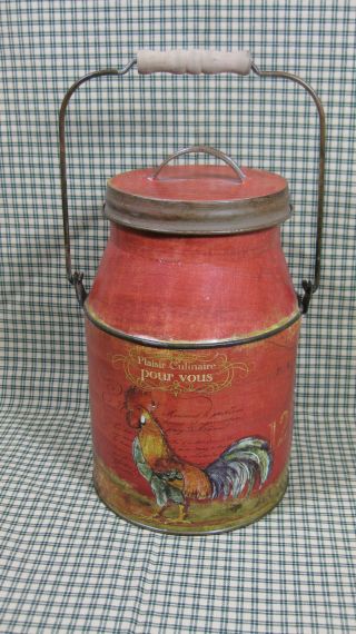 Decorative French Country Rooster Milk Can Container Kitchen Decor photo