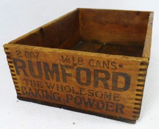 Rumford Baking Powder Dovetail Wood Box Crate Wooden Primitive Kitchen Decor Vtg photo