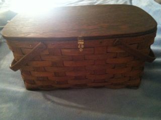 Price Drop Primitive Antique Large Picnic Basket - Hand Made - 50+ Years Old photo