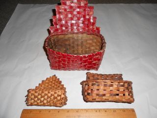 1800s Early Baskets Trio Of Rare And Wonderful Wall Baskets Vg Condition Unusual photo