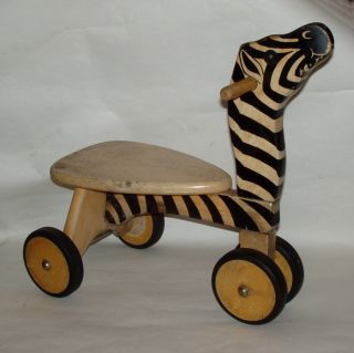 Antique Vintage American Painted Wooden Wood Zebra Riding Toy,  1930s photo