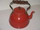 Red Tea Kettle W/ Wooden Handle Great Holiday Kitchen Decor Primitives photo 1