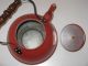 Red Tea Kettle W/ Wooden Handle Great Holiday Kitchen Decor Primitives photo 2