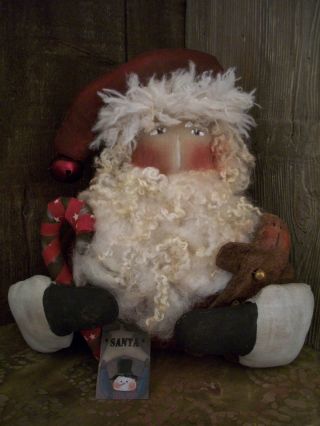 Primitive Santa With Holding Arms == Doll And Candy Cane == 14 X 13 In.  == photo