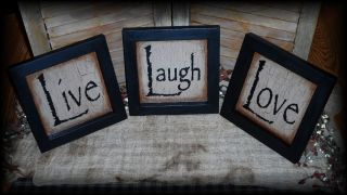 3pc Set Framed Wood Sign Live Laugh Love Tan Black Crackle Farmhouse Wall Decor photo