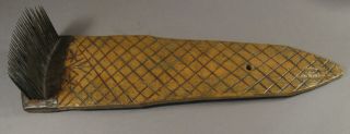 A - 19th Century Flax Hetchel,  Incised Crosshatch Design With Stars,  Round Spikes photo