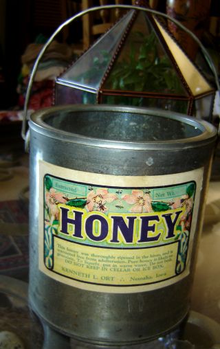 Wonderful Vintage Honey Can W/beautiful Label On Front - Must See photo