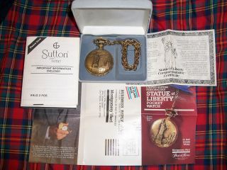 New In The Box Statue Of Liberty Pocket Watch Cib Complete Rare Mint Condition photo