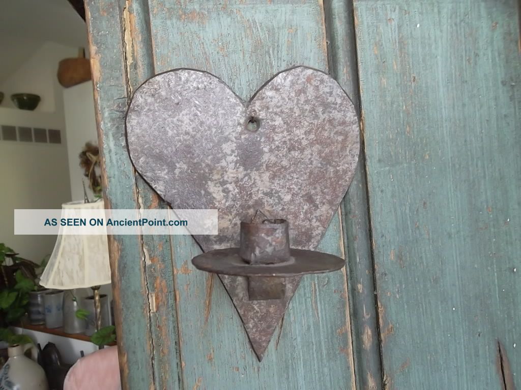 Antique Iron Heart Candle Holder Antique Iron Candle Sconce Primitive Heart Primitives photo