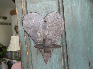 Antique Iron Heart Candle Holder Antique Iron Candle Sconce Primitive Heart photo