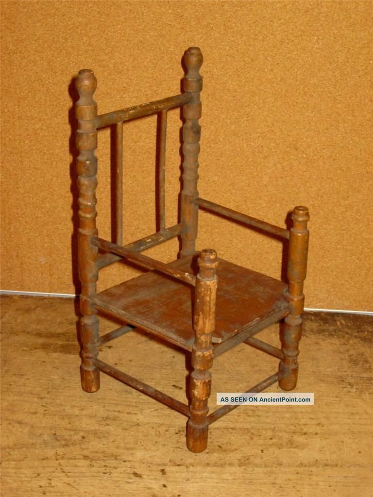 A Wonderful 19th C Miniature Doll ' S Carver Armchair Great Form Primitives photo