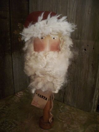Primitive Santa Head Doll == Bobbin == 12 X 6 In.  == photo