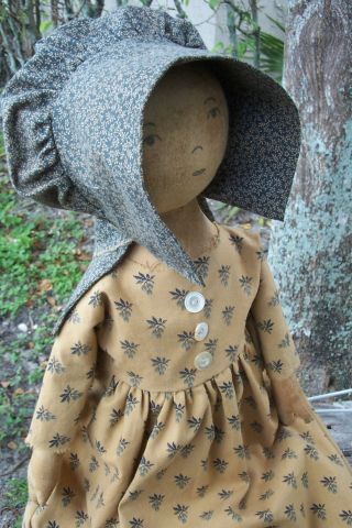 Early Look Primitive Settler Doll Rebecca In Civil War Repro Blue Mustard ♥rcp♥ photo