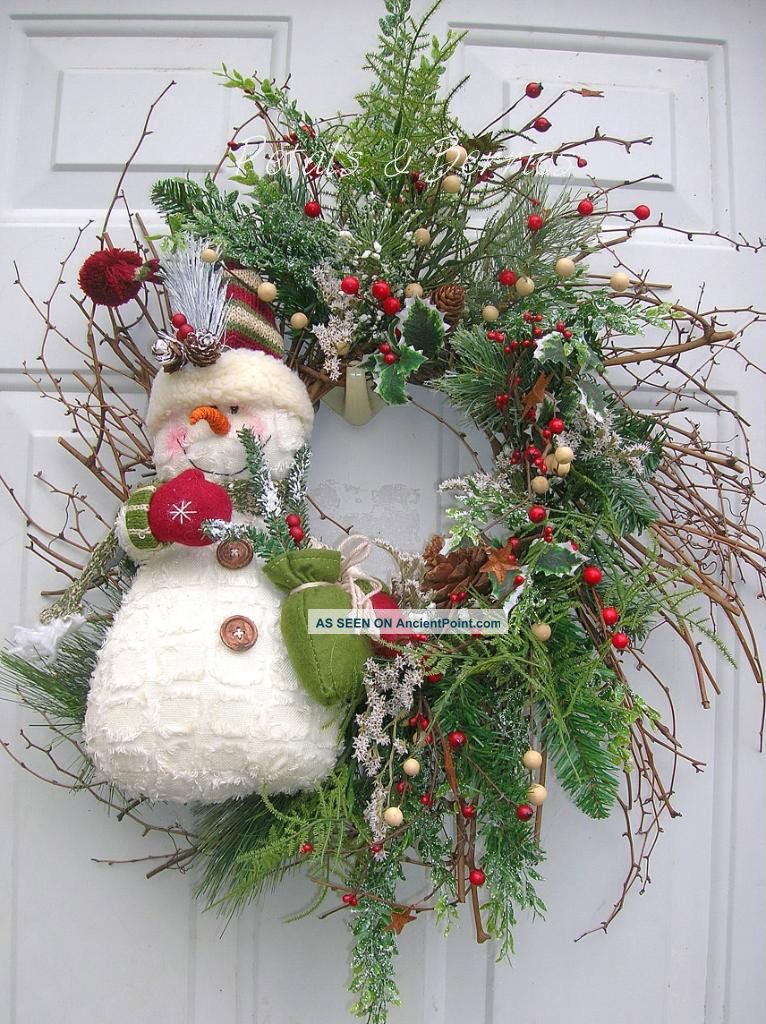 Christmas Holiday,  Winter Snowman Door Wreath Arrangement Primitives photo