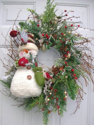 Christmas Holiday,  Winter Snowman Door Wreath Arrangement photo
