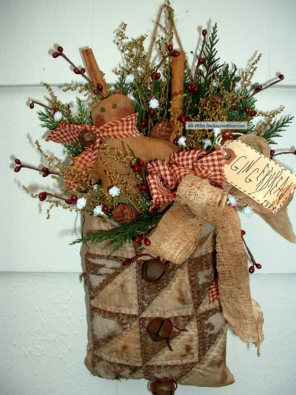 Prim Vintage Quilt Bag Gingerbread Cinnamon Primitives photo