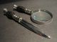 Repro 19th C Antique Nickle Plated Brass & Black Horn Magnifier & Letter Opener Primitives photo 1