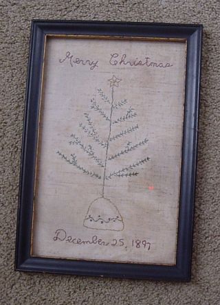 Merry Christmas Sampler Dated 1897 Feather Tree photo