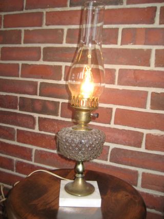 Early Kerosene Lamp,  Electrified,  Brass/marble Base,  Very Elegant photo