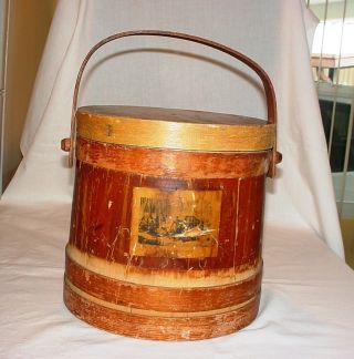 Vintage Wooden Bucket Old Firkin W/lid & Handle photo
