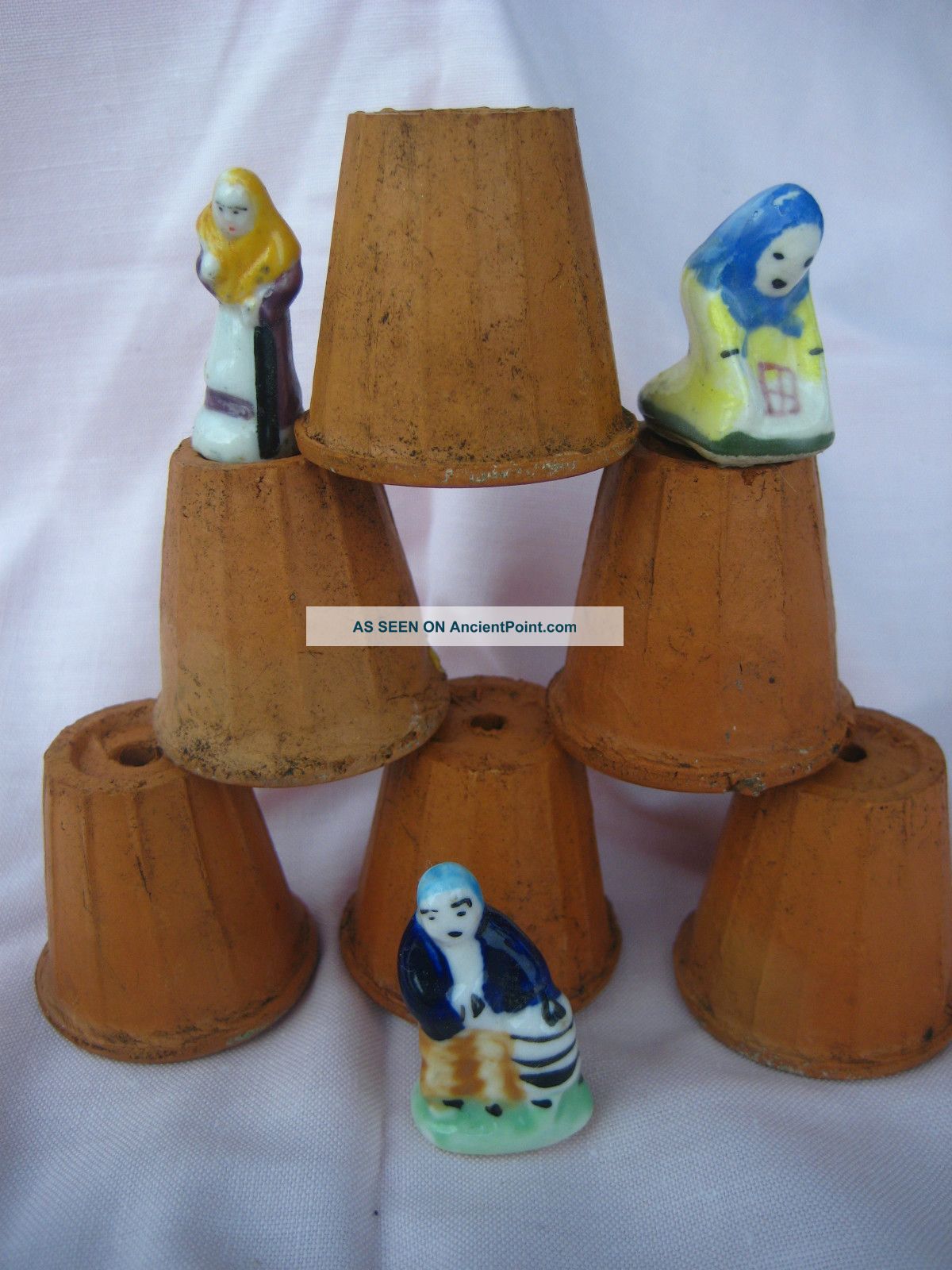 Antique French Petite Terracotta Individual Seed Pots X 6 Paris C1900 Primitives photo
