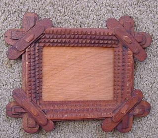 Best Early Tramp Art Picture Frame Small Size Great Patina photo