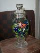Old Hand Painted Glass Apothecary Lidded Jar - - Footed Bulbous Jar Primitives photo 9