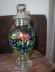 Old Hand Painted Glass Apothecary Lidded Jar - - Footed Bulbous Jar Primitives photo 8