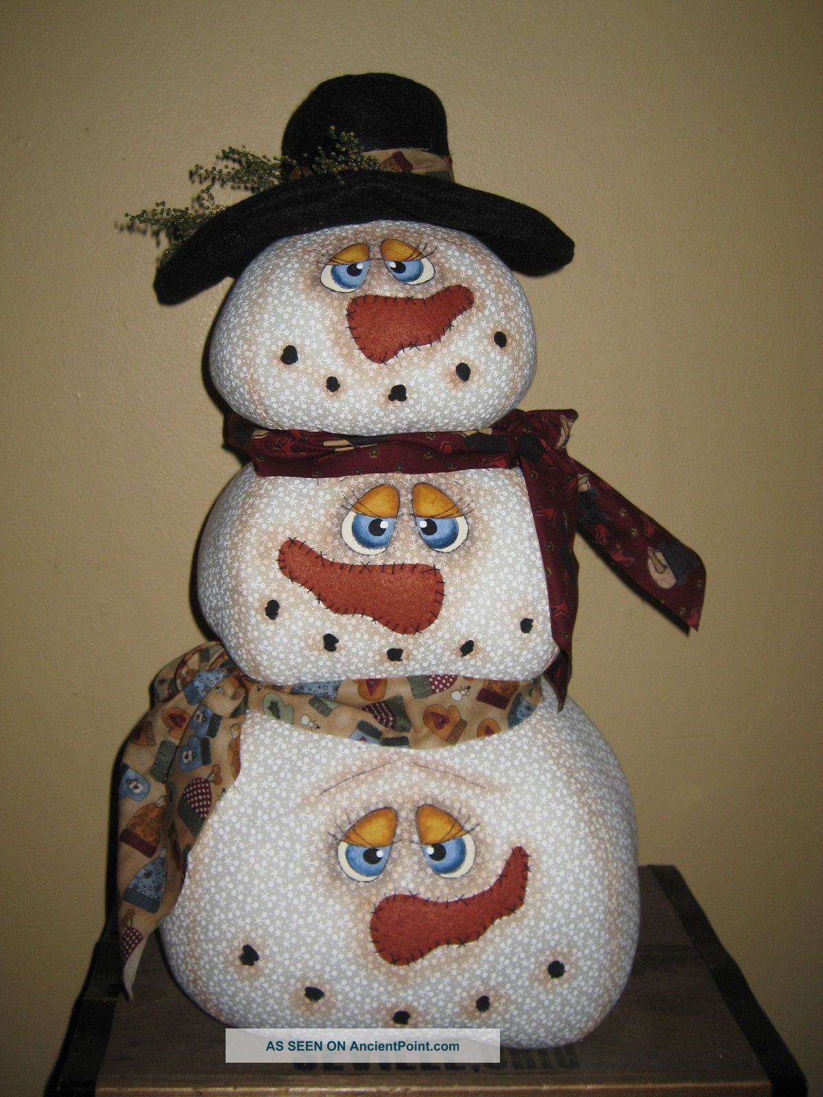 Primitive Hc Holiday Christmas Standing Stacked Snowman Doll Shelf Sitter Primitives photo