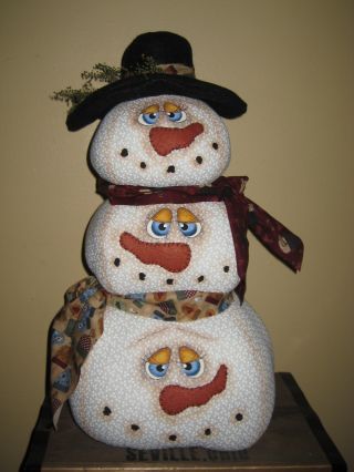 Primitive Hc Holiday Christmas Standing Stacked Snowman Doll Shelf Sitter photo