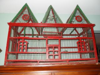 Antique Vintage Victorian Xmas Painted Wood & Wire Birdcage Bird Cage Tramp Nr photo