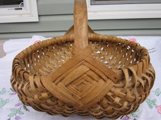 Large Antique Oak Splint Gathering Melon Buttocks Basket photo