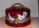 Vtg Aluminum Cake Keeper Hp Red Rooster Chicken Flowers Hand Painted Mirro Usa Primitives photo 2