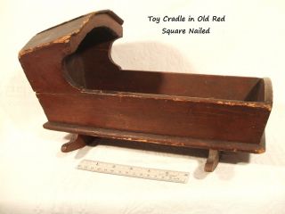 Early Toy Hooded Cradle,  C1850,  Sq Nailed,  Old Red,  14 