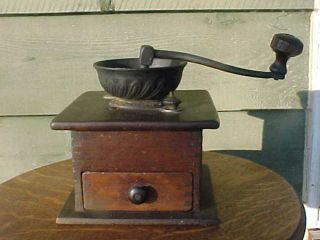 Primitive American Coffee Grinder Dovetail Joints Wood And Cast Iron Nr photo