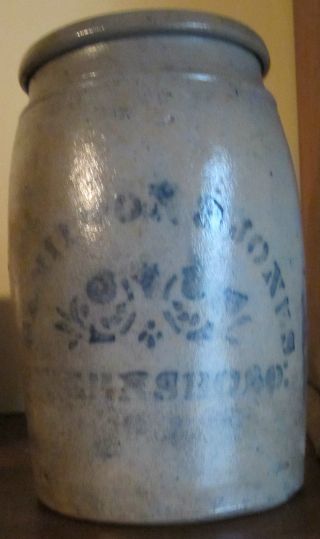 Antique Blue Salt Glazed Hamilton & Jones Stoneware Crock Pa photo