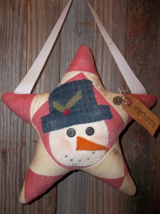 Sweet Primitive Winter/holiday Antique Quilt Star Peg Hanger With Snowman photo