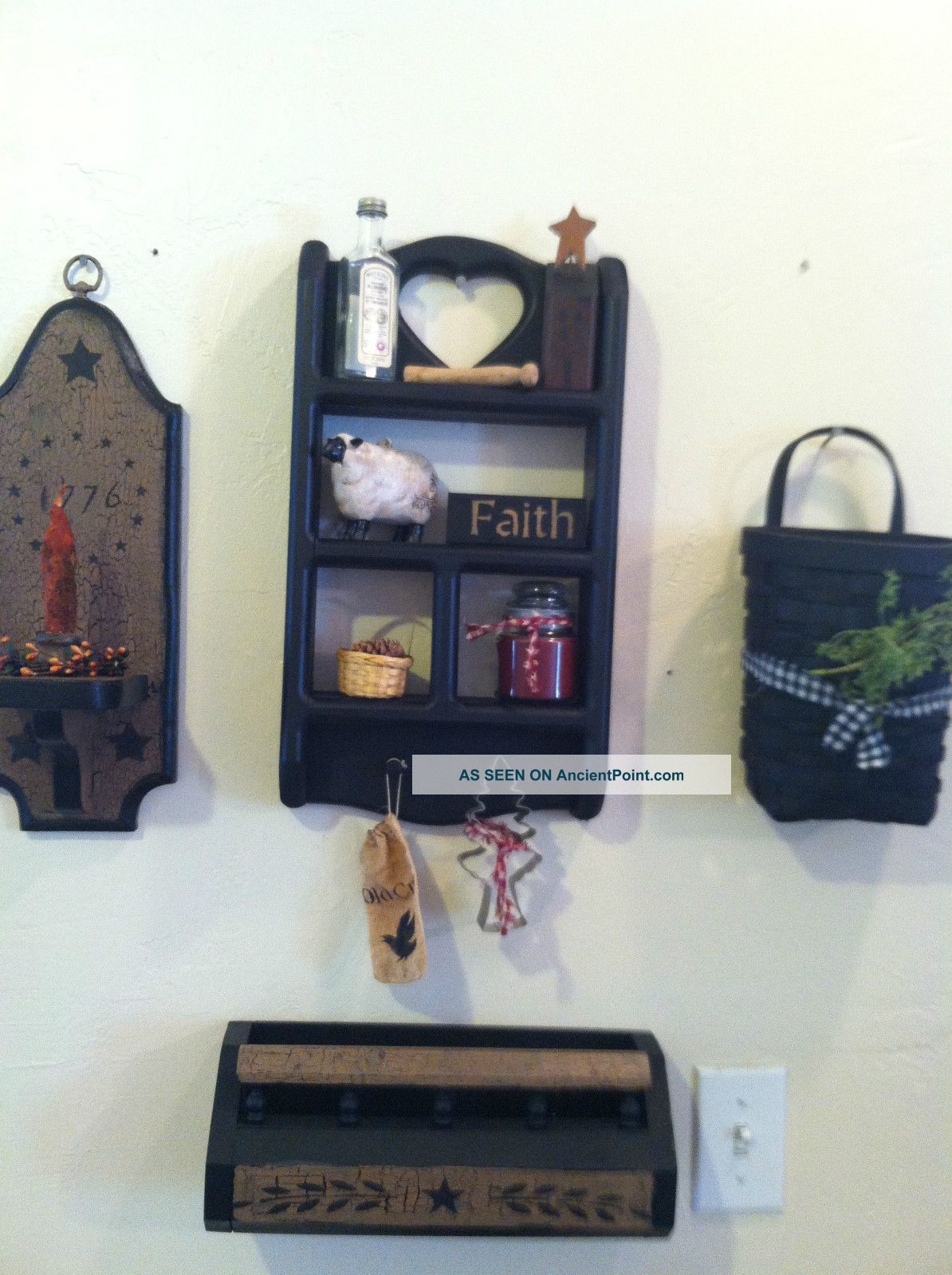 Primitive,  Americana,  Country,  Farmhouse,  Wall Shelf,  Cubby,  Basket,  Candle Sconce Primitives photo