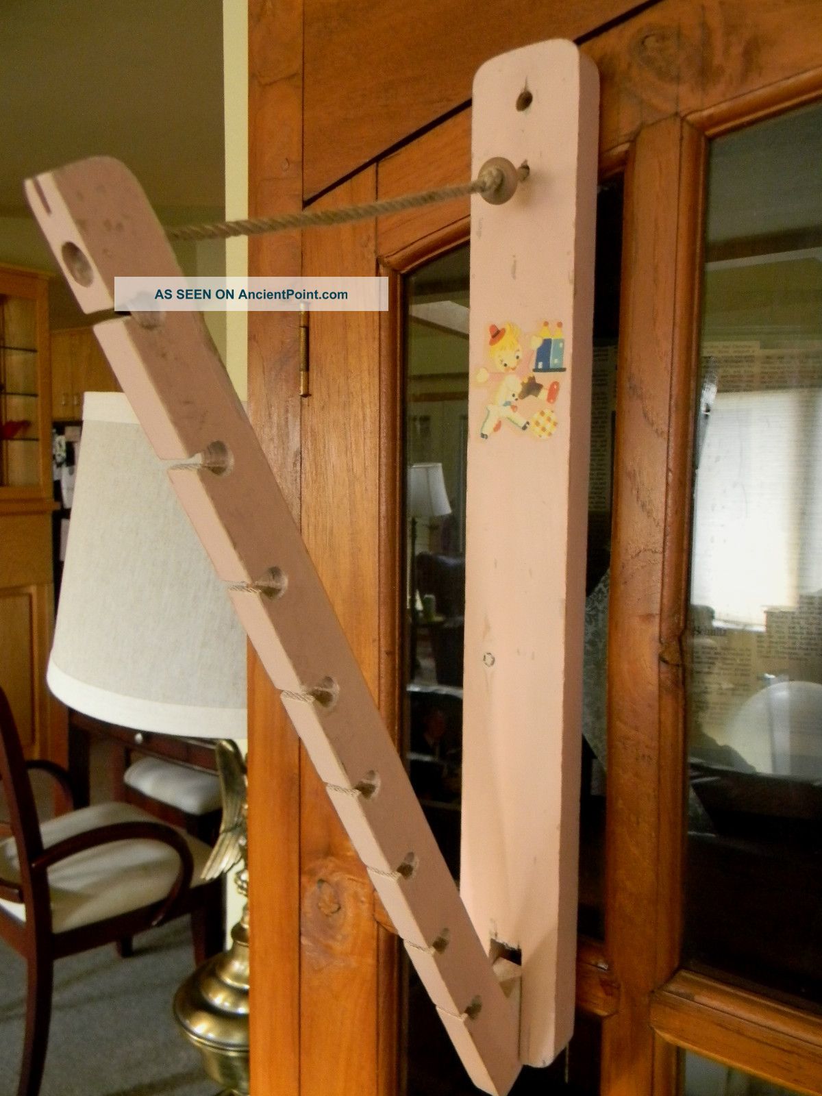 Antique Vtg Child ' S/doll Hanging Clothes Rack/bar For Hangers Wood/wooden Pink Primitives photo