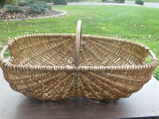Vintage Medium Sized Woven Wooden Double Buttocks Basket W Handle 27 