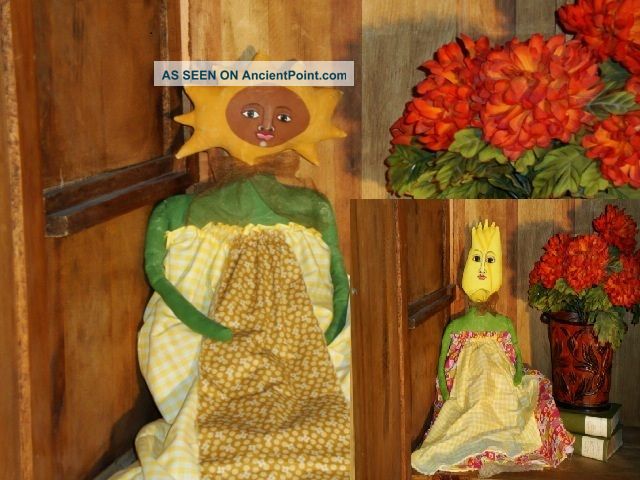 Primitive Topsy - Turvy Doll 2 Dolls In 1 Sunflower And Tulip Ooak Primitives photo
