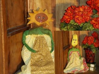 Primitive Topsy - Turvy Doll 2 Dolls In 1 Sunflower And Tulip Ooak photo